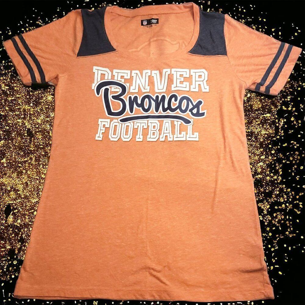 NFL womens Denver Broncos orange blue bling T-shirt